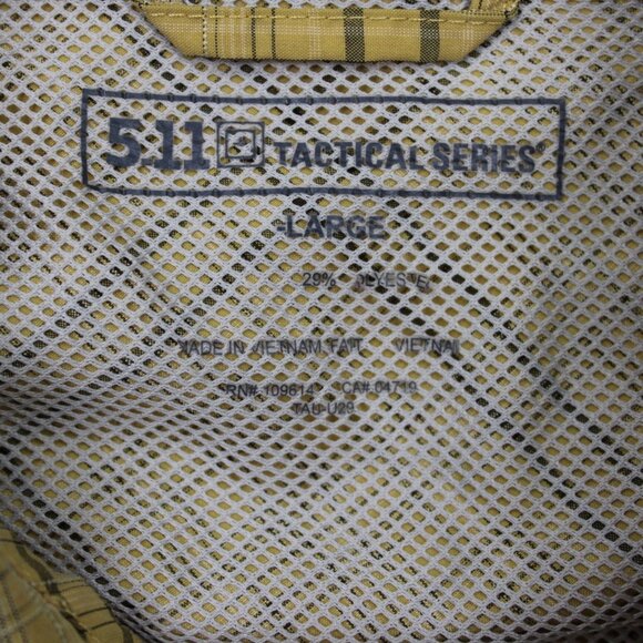 5.11 Tactical Covert Shirt Mens Large Yellow Short Sleeve Button Up Zip Pocket - Picture 7 of 14
